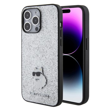 Калъф Karl Lagerfeld - Hardcase Glitter Fixed (KLHCP15XGCNPSG) - iPhone 15 Pro Max - Silver Choupette Logo