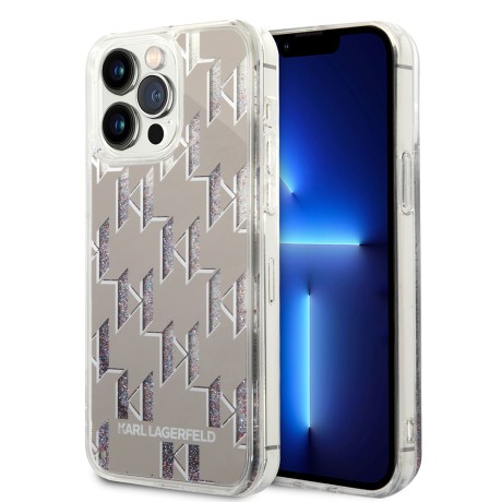 Калъф Karl Lagerfeld - Hardcase Liquid Glitter (KLHCP14XLMNMS) - iPhone 14 Pro Max - Silver Monogram