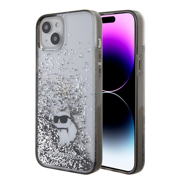 Калъф Karl Lagerfeld - Hardcase Liquid Glitter (KLHCP15MLKCNSK) - iPhone 15 Plus - Transparent Choupette