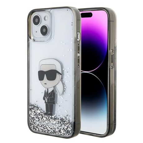 Калъф Karl Lagerfeld - Hardcase Liquid Glitter (KLHCP15SLKKNSK) - iPhone 15 - Transparent Ikonik