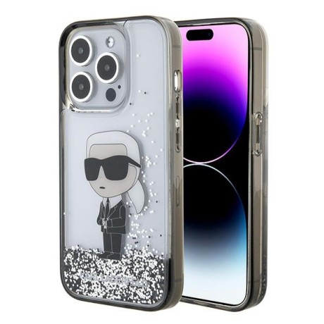 Калъф Karl Lagerfeld - Hardcase Liquid Glitter (KLHCP15LLKKNSK) - iPhone 15 Pro - Transparent Ikonik