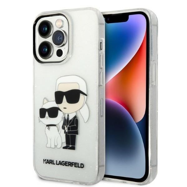 Калъф Karl Lagerfeld - Hardcase Glitter (KLHCP14LHNKCTGT) - iPhone 14 Pro - Transparent Karl&Choupette