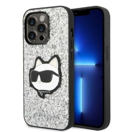 Калъф Karl Lagerfeld - Hardcase Glitter (KLHCP14LG2CPS) - iPhone 14 Pro - Silver Choupette Patch