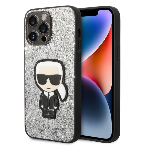 Калъф Karl Lagerfeld - Hardcase Glitter (KLHCP14XGFKPG) - iPhone 14 Pro Max - Silver Flakes Ikonik