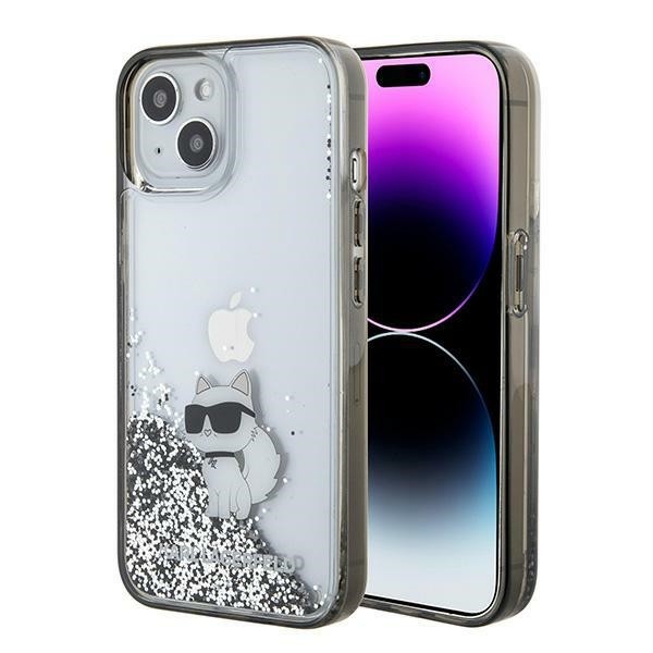 Калъф Karl Lagerfeld - Hardcase Liquid Glitter (KLHCP15SLKCNSK) - iPhone 15 - Transparent Choupette