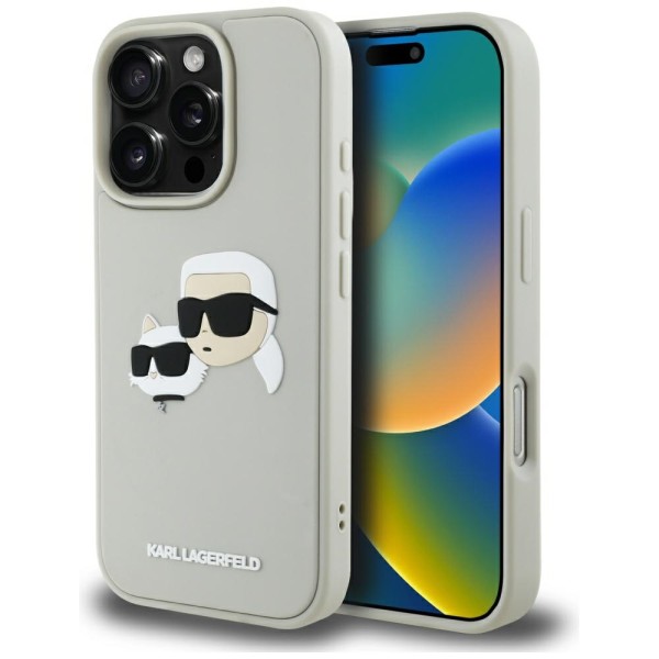 Калъф Karl Lagerfeld - 3D Design (KLHCP16LRBCKCHLE) - iPhone 16 Pro - Beige Rubber Karl&Choupette