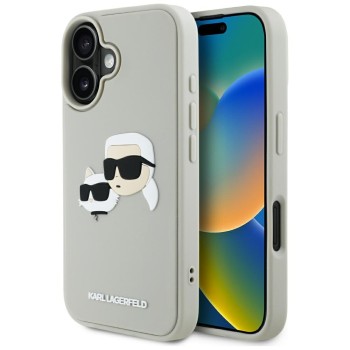 Калъф Karl Lagerfeld - 3D Design (KLHCP16SRBCKCHLE) - iPhone 16 - Beige Rubber Karl&Choupette