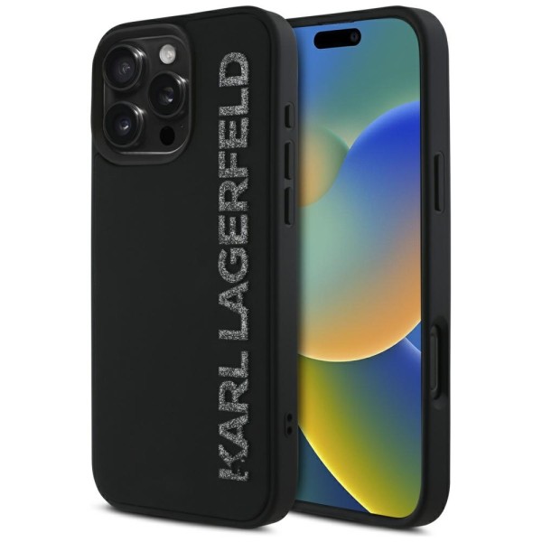 Калъф Karl Lagerfeld - 3D Design (KLHCP16LRBKGVCK) - iPhone 16 Pro - Rubber Elongated Glitter Logo