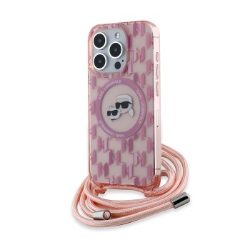 Калъф Karl Lagerfeld - IML Crossbody MagSafe (KLHMP15XHCKCKLCP) - iPhone 15 Pro Max - Pink Monogram Karl&Choupette Head