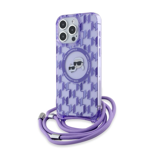 Калъф Karl Lagerfeld - IML Crossbody MagSafe (KLHMP15XHCKCKLCU) - iPhone 15 Pro Max - Purple Monogram Karl&Choupette Head