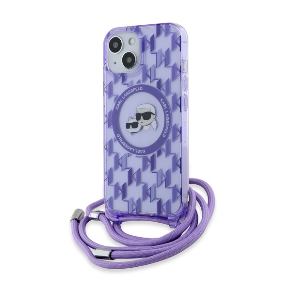 Калъф Karl Lagerfeld - IML Crossbody MagSafe (KLHMP15SHCKCKLCU) - iPhone 15 - Purple Mono Karl&Choupette