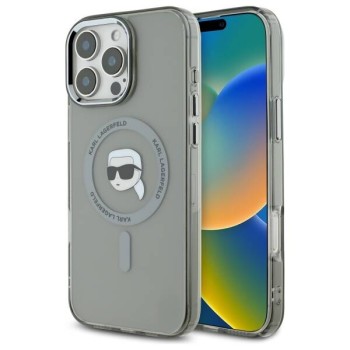 Калъф Karl Lagerfeld - IML MagSafe (KLHMP16XHLSKIK) - iPhone 16 Pro Max - Metal Karl`s Head