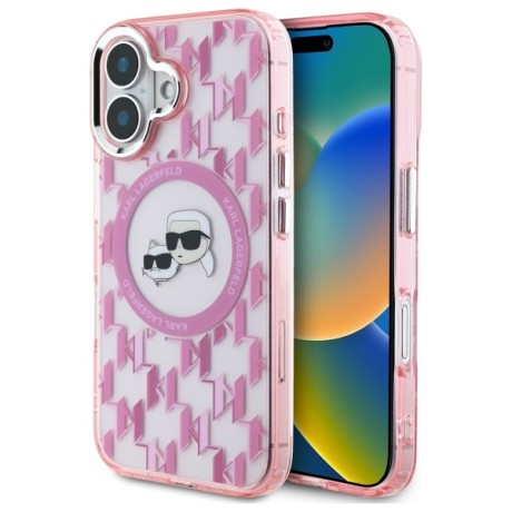 Калъф Karl Lagerfeld - IML MagSafe (KLHMP16SHMCKMHP) - iPhone 16 - Pink Monogram Karl&Choupette Head