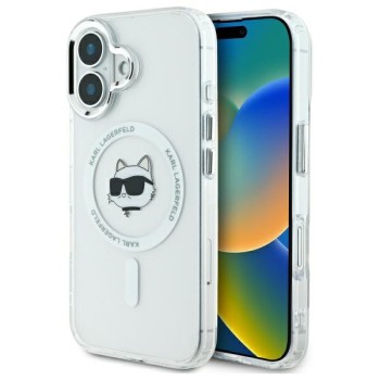 Калъф Karl Lagerfeld - IML MagSafe (KLHMP16SHLSCHH) - iPhone 16 - White Metal Choupette`s Head