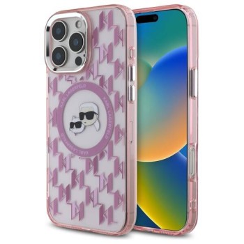 Калъф Karl Lagerfeld - IML MagSafe (KLHMP16LHMCKMHP) - iPhone 16 Pro - Pink Monogram Karl&Choupette Head