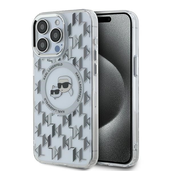 Калъф Karl Lagerfeld - IML MagSafe (KLHMP15XHMCKMHT) - iPhone 15 Pro Max - Clear Monogram Karl&Choupette Head