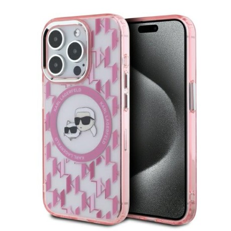 Калъф Karl Lagerfeld - IML MagSafe (KLHMP15XHMCKMHP) - iPhone 15 Pro Max - Pink Monogram Karl&Choupette Head