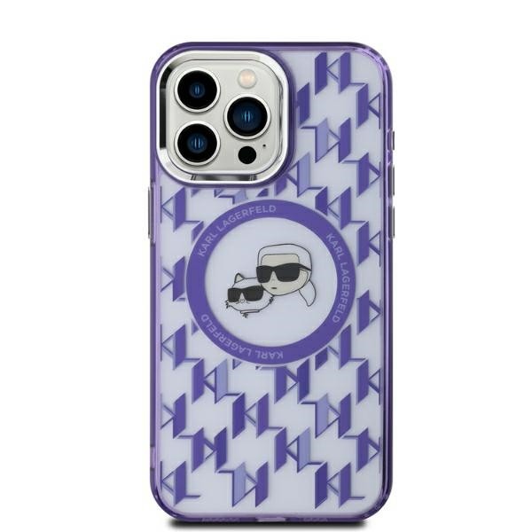 Калъф Karl Lagerfeld - IML MagSafe (KLHMP15SHMCKMHU) - iPhone 15 - Purple Monogram Karl&Choupette Head