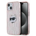 Калъф Karl Lagerfeld - IML Luxury (KLHCP15SHKLPCHP) - iPhone 15 - Pink Choupette Head&Monogram