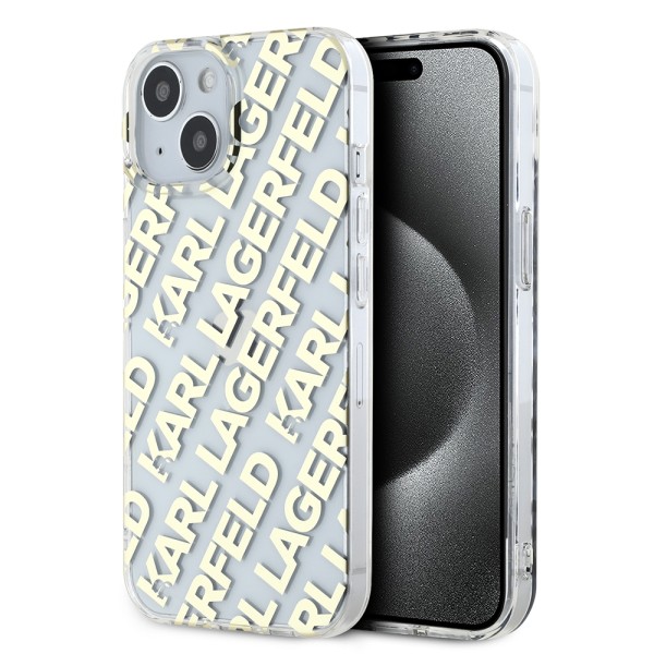 Калъф Karl Lagerfeld - IML Luxury (KLHCP15SHKFOEMD) - iPhone 15 - Gold Fullover Logo