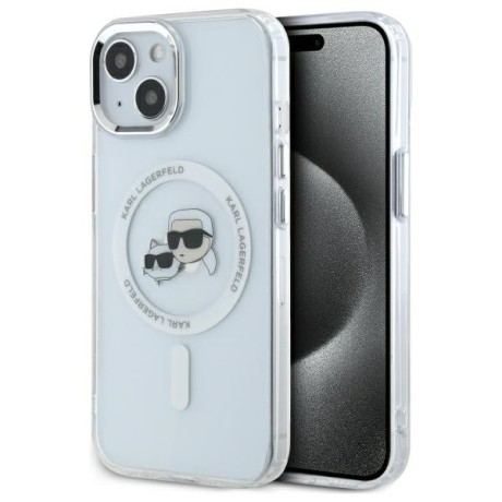 Калъф Karl Lagerfeld - IML MagSafe (KLHMP14SHLSKCH) - iPhone 14 - White Metal Karl&Choupette Head