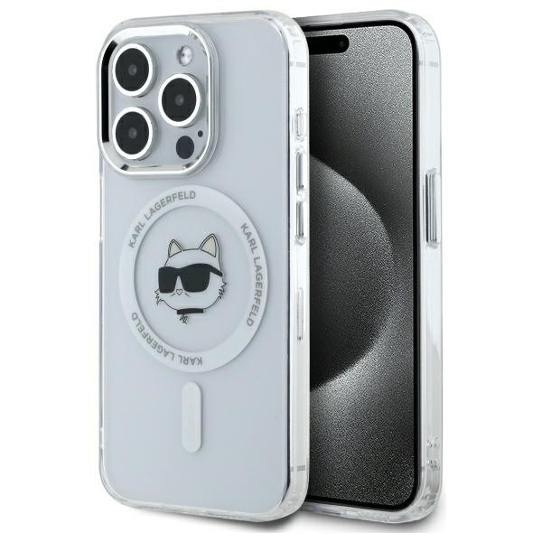 Калъф Karl Lagerfeld - IML MagSafe (KLHMP14LHLSCHH) - iPhone 14 Pro - White Metal Choupette`s Head