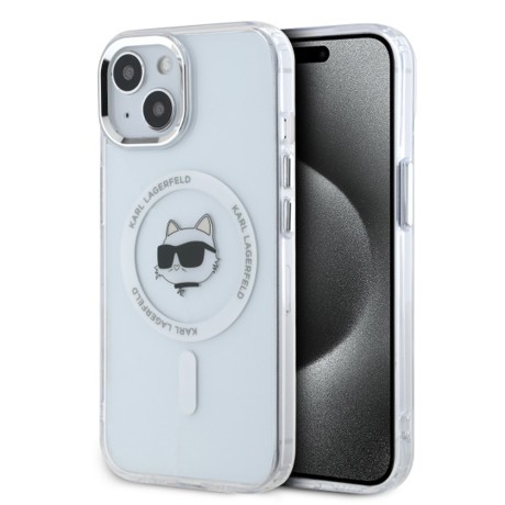 Калъф Karl Lagerfeld - IML MagSafe (KLHMP15SHLSCHH) - iPhone 15 - White Metal Choupette`s Head