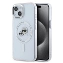 Калъф Karl Lagerfeld - IML MagSafe (KLHMP15SHLSKCH) - iPhone 15 - White Metal Karl&Choupette Heads