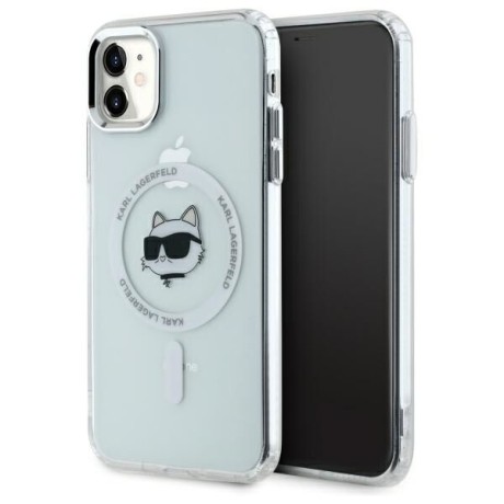 Калъф Karl Lagerfeld - IML MagSafe (KLHMN61HLSCHH) - iPhone 11 - White Metal Choupette`s Head