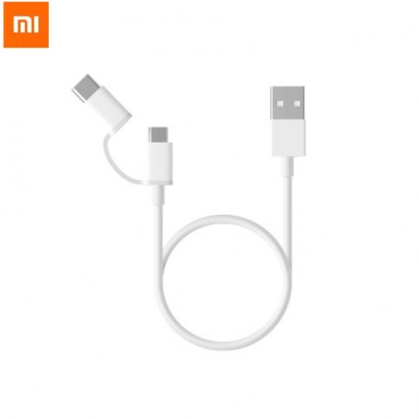 Кабел Xiaomi Cable, 2in1, Type A - Type C / Micro USB, 30cm, White, SJV4083TY