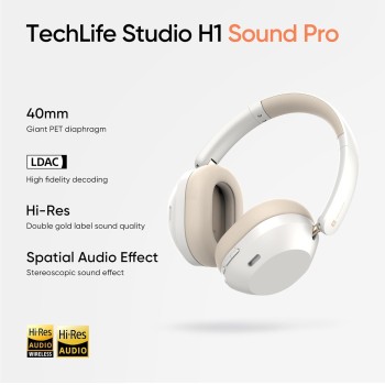 Слушалки Realme Techlife Studio H1, Ear Over Wireless, 360° Spatial Audio, Bluetooth, White