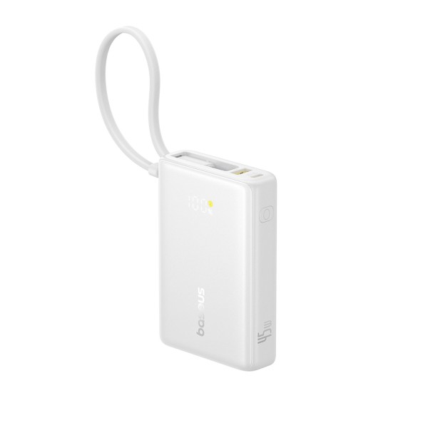 Външна батерия Baseus -  45W, 10000mAh, Built-in Type-C Cable - White