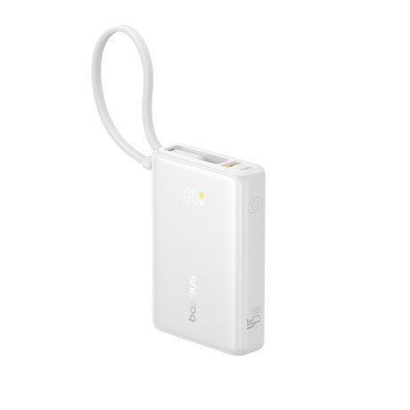Външна батерия Baseus -  45W, 10000mAh, Built-in Type-C Cable - White