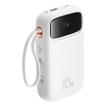 Външна батерия-Baseus -  Lightning, 2x Type-C, USB, 22.5W, 20000mAh, Cable Type-C, 30cm - White