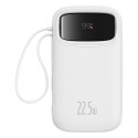 Външна батерия-Baseus -  Lightning, 2x Type-C, USB, 22.5W, 20000mAh, Cable Type-C, 30cm - White