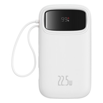 Външна батерия-Baseus -  Lightning, 2x Type-C, USB, 22.5W, 20000mAh, Cable Type-C, 30cm - White
