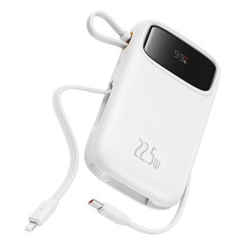 Външна батерия-Baseus -  Lightning, 2x Type-C, USB, 22.5W, 20000mAh, Cable Type-C, 30cm - White