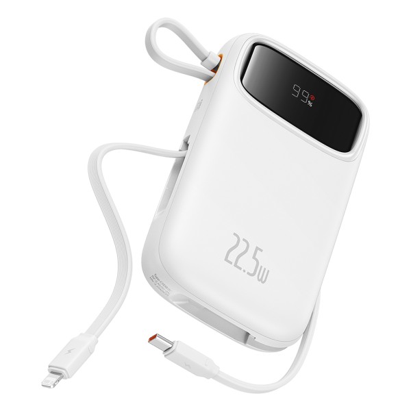 Външна батерия-Baseus -  Lightning, 2x Type-C, USB, 22.5W, 20000mAh, Cable Type-C, 30cm - White