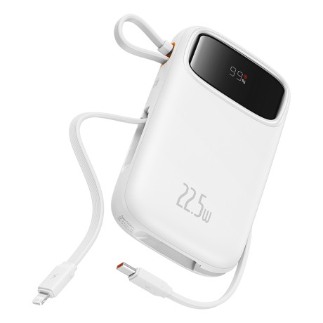 Външна батерия-Baseus -  Lightning, 2x Type-C, USB, 22.5W, 20000mAh, Cable Type-C, 30cm - White
