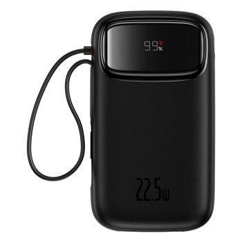 Външна батерия-Baseus - Lightning, 2x Type-C, USB, 22.5W, 20000mAh, Cable Type-C, 30cm - Black