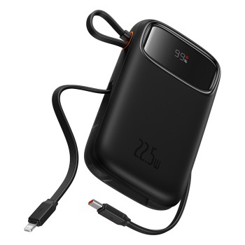 Външна батерия-Baseus - Lightning, 2x Type-C, USB, 22.5W, 20000mAh, Cable Type-C, 30cm - Black