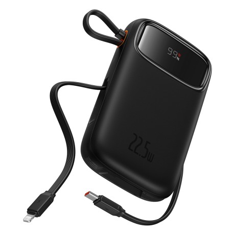 Външна батерия-Baseus - Lightning, 2x Type-C, USB, 22.5W, 20000mAh, Cable Type-C, 30cm - Black