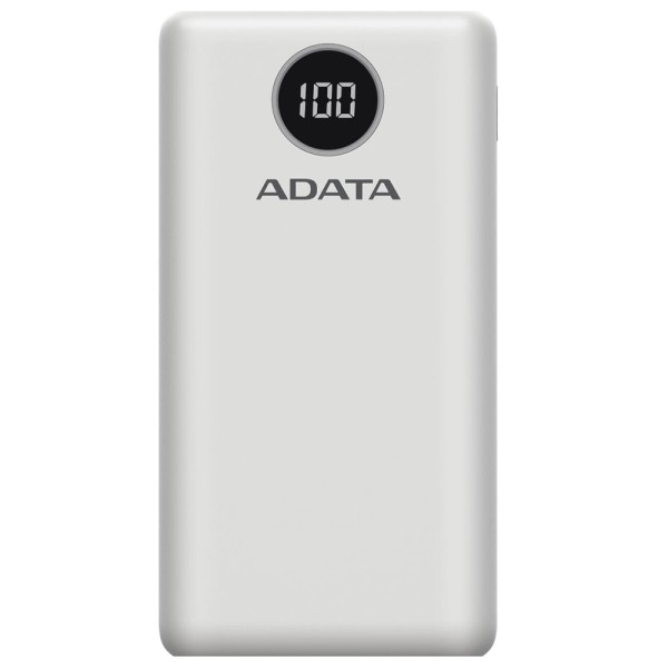 Външна батерия-Adata -  Quick Charge 3.0, PD18W, 20000mAh, Digital Display - White
