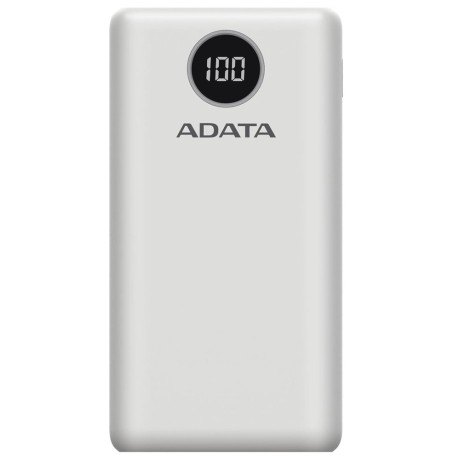 Външна батерия-Adata -  Quick Charge 3.0, PD18W, 20000mAh, Digital Display - White