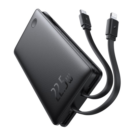 Калъф-Baseus - Power Bank Airpow Air Lite (P10067501123-00) - USB, Type-C, Dual Cable USB-C, Lightning, 22.5W, 10000mAh - Black