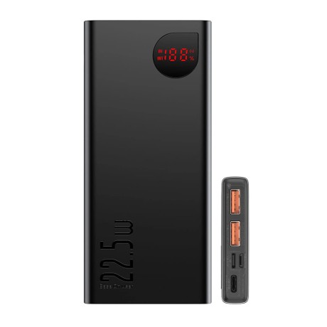Калъф-Baseus - Power Bank Adaman (PPAD070001) - 2x USB, Type-C, Lightning, Micro-USB, Fast Charging, 22.5W, 10000mAh - Black