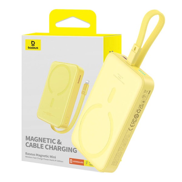 Външна батерия Baseus - Power Bank Magnetic Mini (P10022109Y23-00) - MagSafe, USB-C, 10000mAh, 20W - Yellow