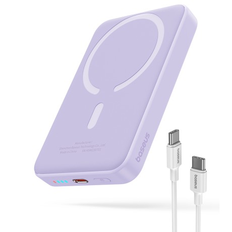 Калъф-Baseus - Power Bank Mini Air (P10059001513-00) - Type-C, MagSafe Charging, 20W, 10000mAh, with Cable Type-C, 30cm - Purple