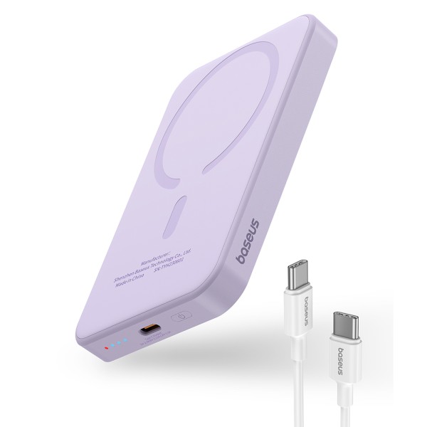 Калъф-Baseus - Power Bank Mini (P10022107513-00) - Type-C, MagSafe Charging, 20W, 5000mAh, with Cable Type-C, 30cm - Purple