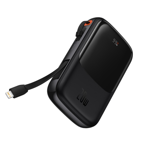 Калъф-Baseus - Power Bank Qpow Pro (PPQD020001) - Lightning, Type-C, USB, 20W, 10000mAh, Cable Type-C, Lightning, 3A - Black